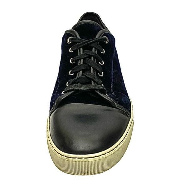 LANVIN Velvet Low Top Cap Toe Sneakers Men Size 11 Medium Navy Blue Pre-Owned - Picture 7 of 13